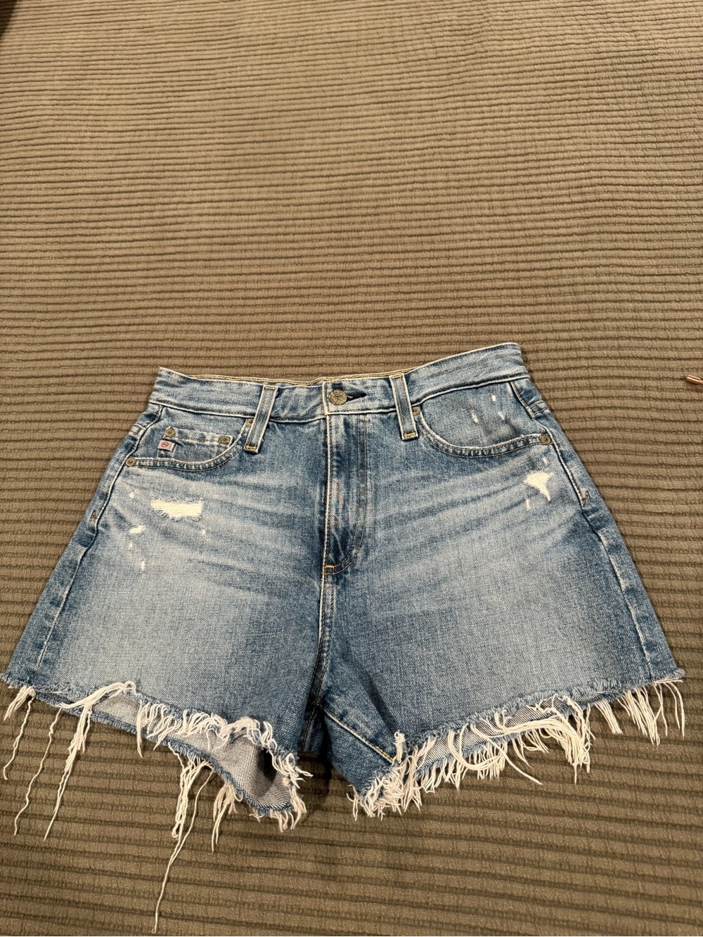Ag Adriano Goldschmied Light Blue Distressed Denim Shorts